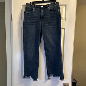 VENUS Dark Blue Cropped Jeans with Frayed Hem
